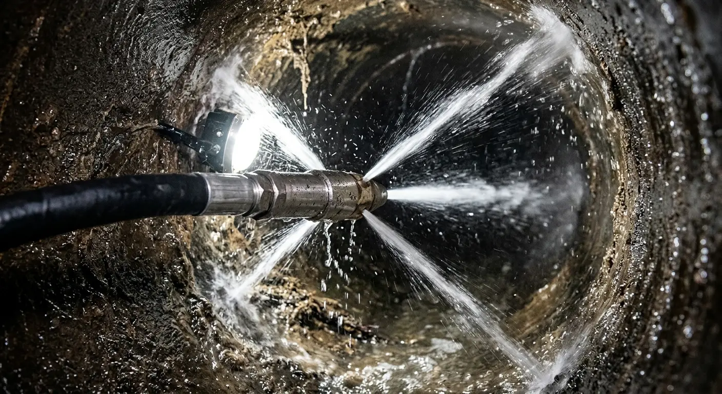 High-pressure hydro jetting nozzle cleaning sewer pipe for Sewer Cleanout in Waukegan